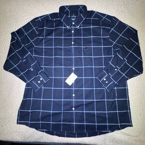 STAFFORD men’s navy Windowpane Button-Down Shirt size XXL